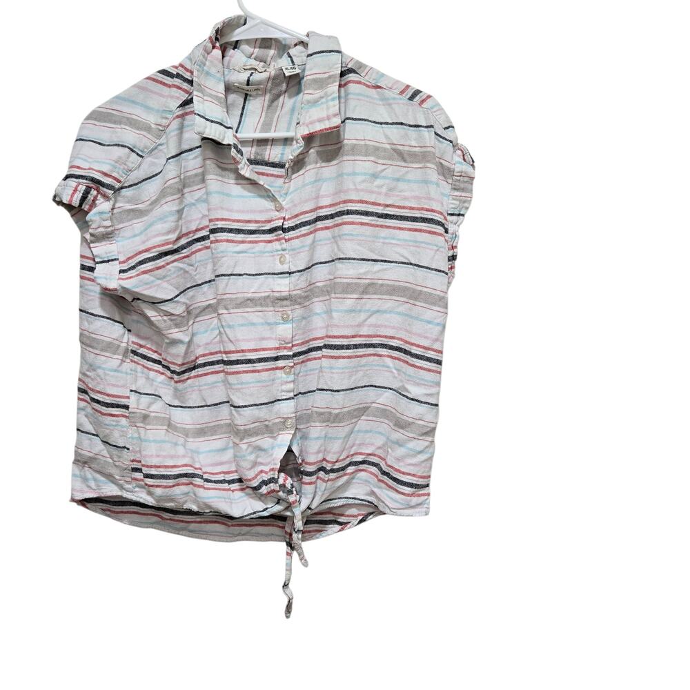 Weatherproof Vintage Linen Tie Front Shirt XL Striped